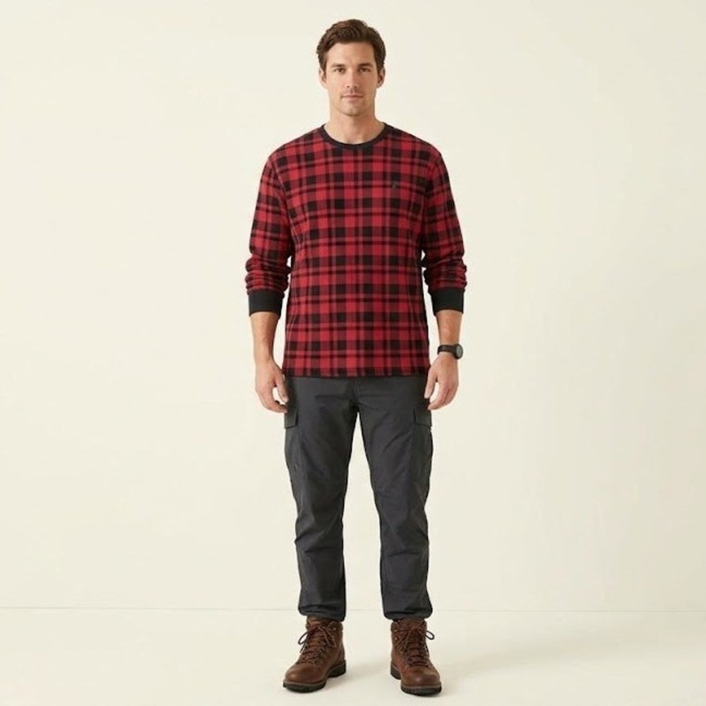 Polo Ralph Lauren Waffle Knit Thermal Shirt Men's 2XL Red Black Buffalo Plaid